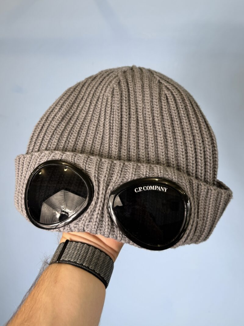 One Size C.P. Company Grey Goggle Ribbed Beanie Hat