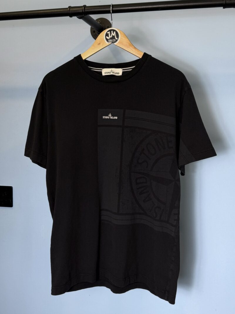 Large Stone Island Black Graphic Big Print T-Shirt