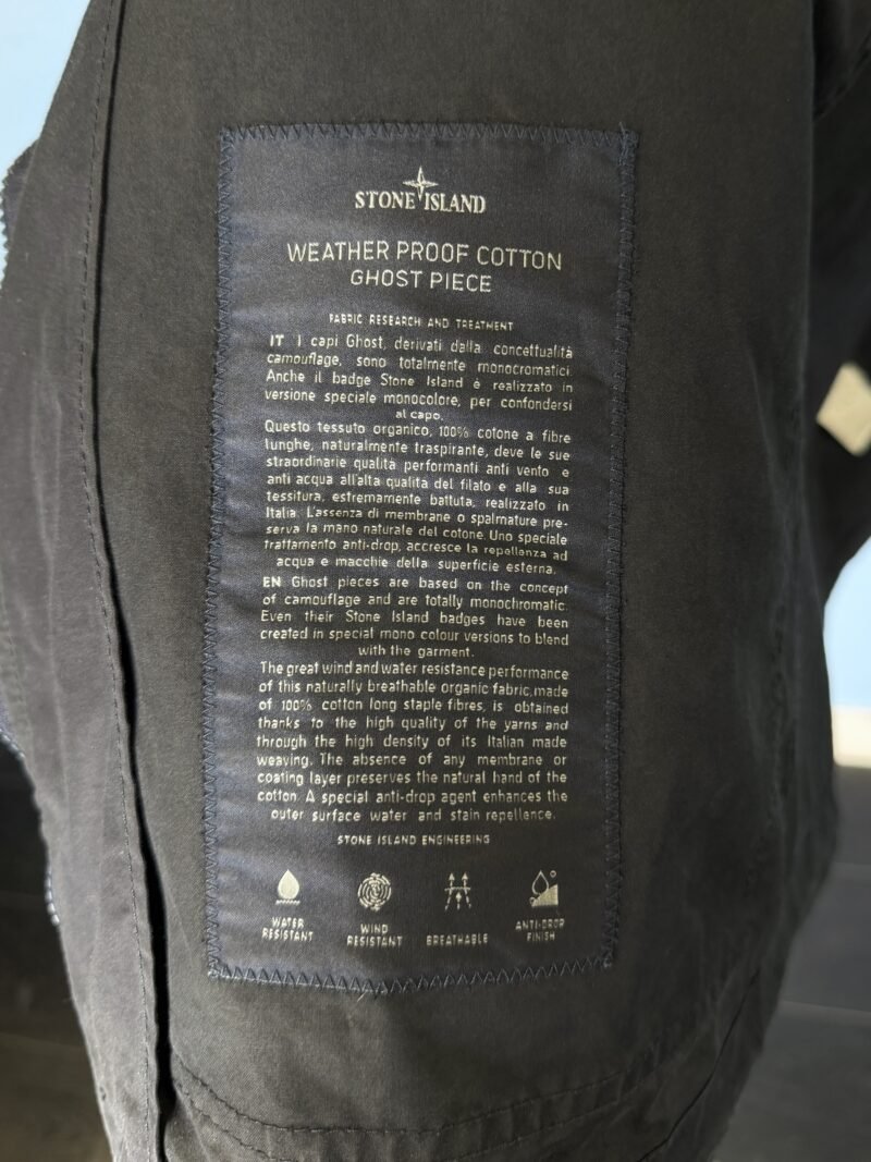 Large Stone Island Ghost Navy Blue Weather Proof Cotton Waxed Jacket - Image 6