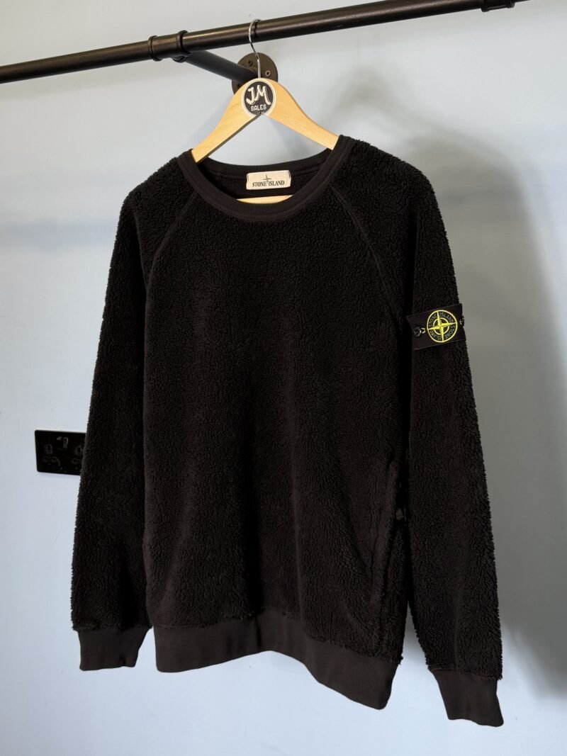 Medium Stone Island Black Teddy Fleece Cotton Pile Sweatshirt Jumper