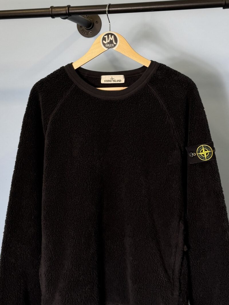 Medium Stone Island Black Teddy Fleece Cotton Pile Sweatshirt Jumper - Image 3