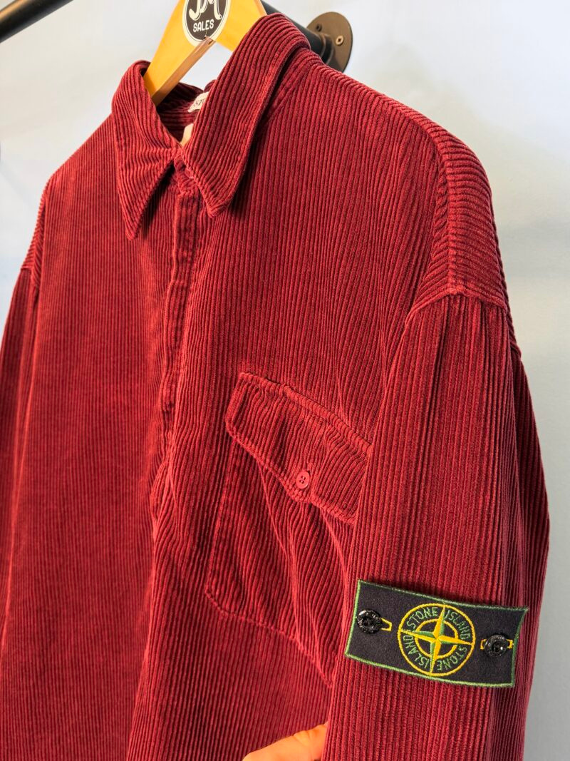 RARE XXL Stone Island 1995 Red Corduroy Quarter Zip - Image 3