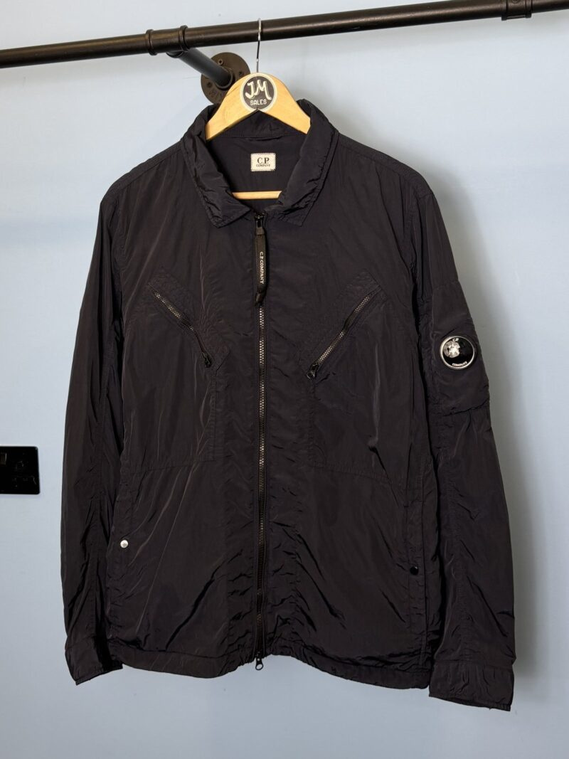 Large C.P. Company Navy Blue Chrome Garment Dyed Nylon Lens Overshirt Jacket