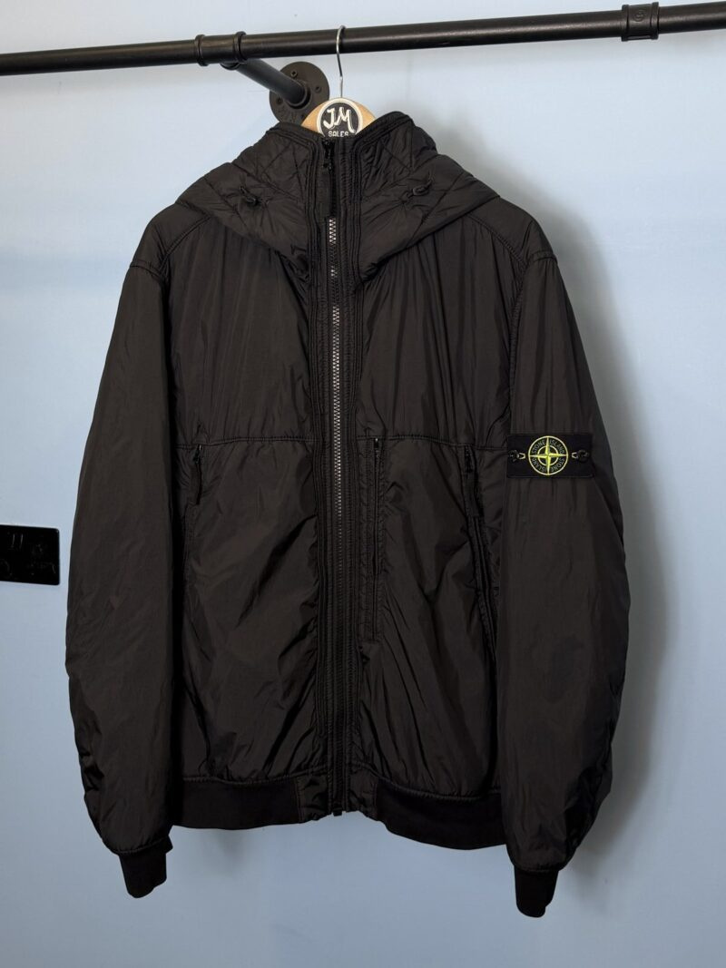 XL Stone Island Black Garment Dyed Crinkle Reps NY Hooded Padded Jacket