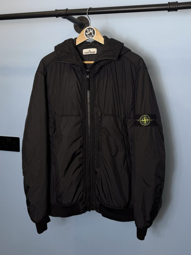 XL Stone Island Black Garment Dyed Crinkle Reps NY Hooded Padded Jacket - Image 3