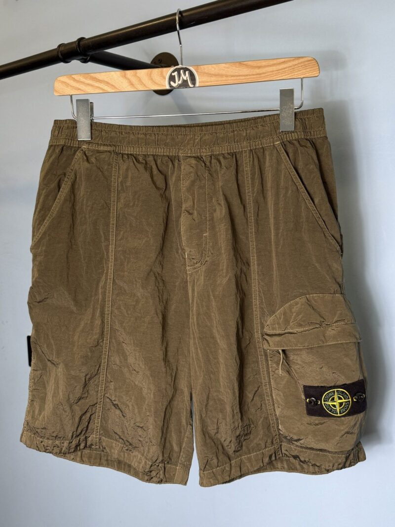 36W Stone Island Khaki Comfort Fit Nylon Metal Cargo Shorts