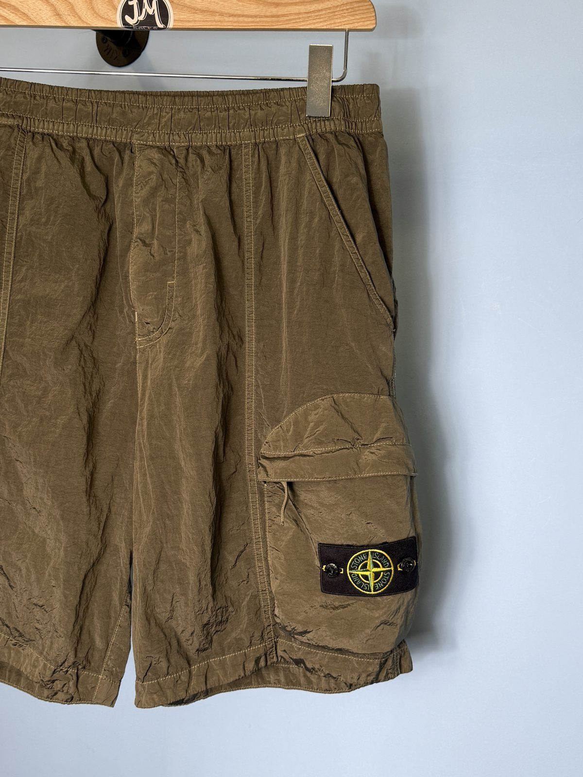 36W Stone Island Khaki Comfort Fit Nylon Metal Cargo Shorts - Image 2