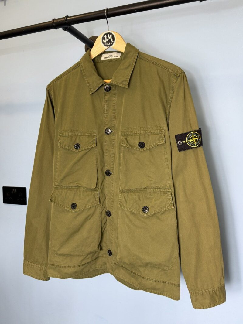 Medium Stone Island Military Green Tela Smerigliata Multipocket Overshirt