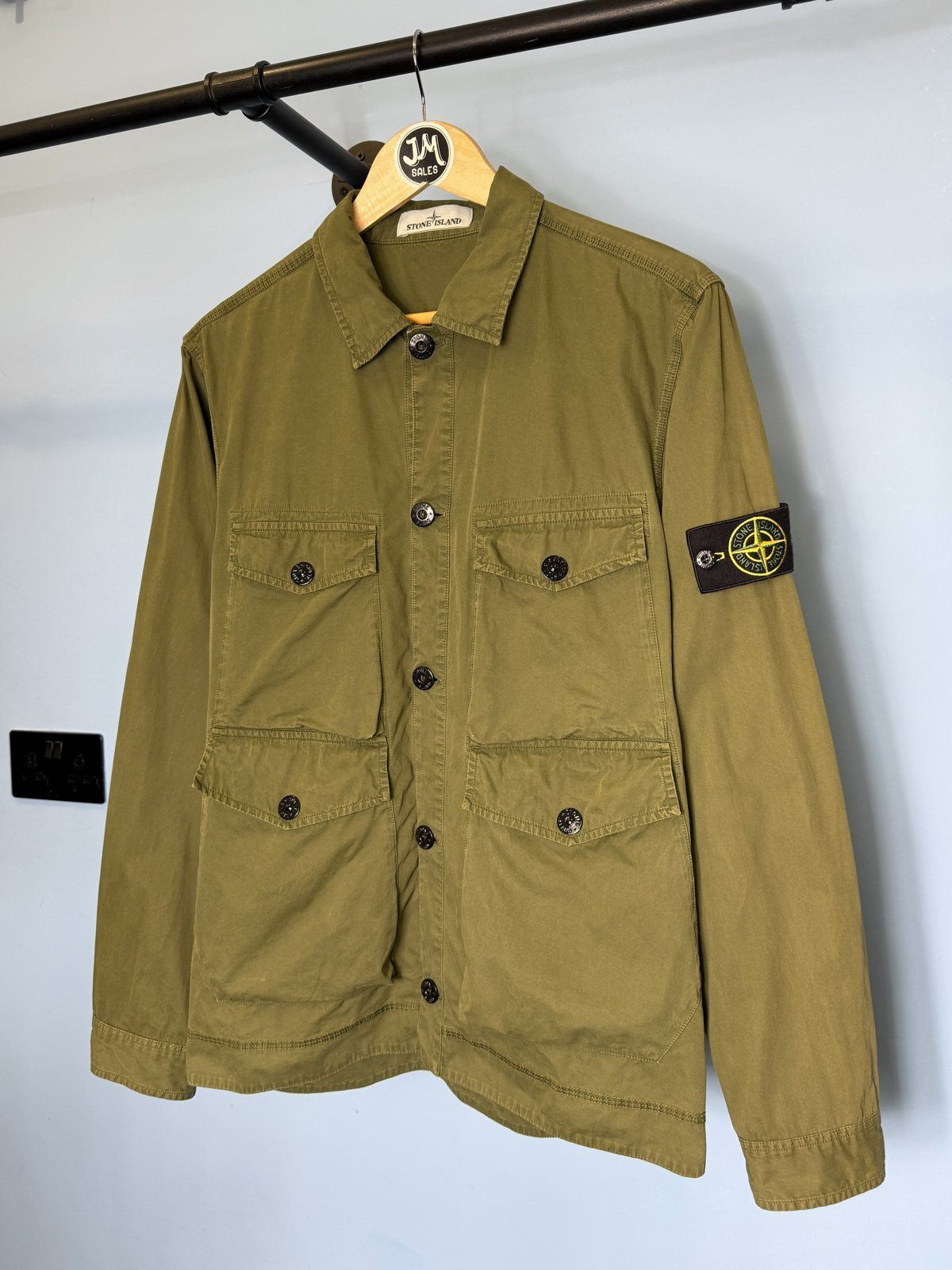 Medium Stone Island Military Green Tela Smerigliata Multipocket Overshirt