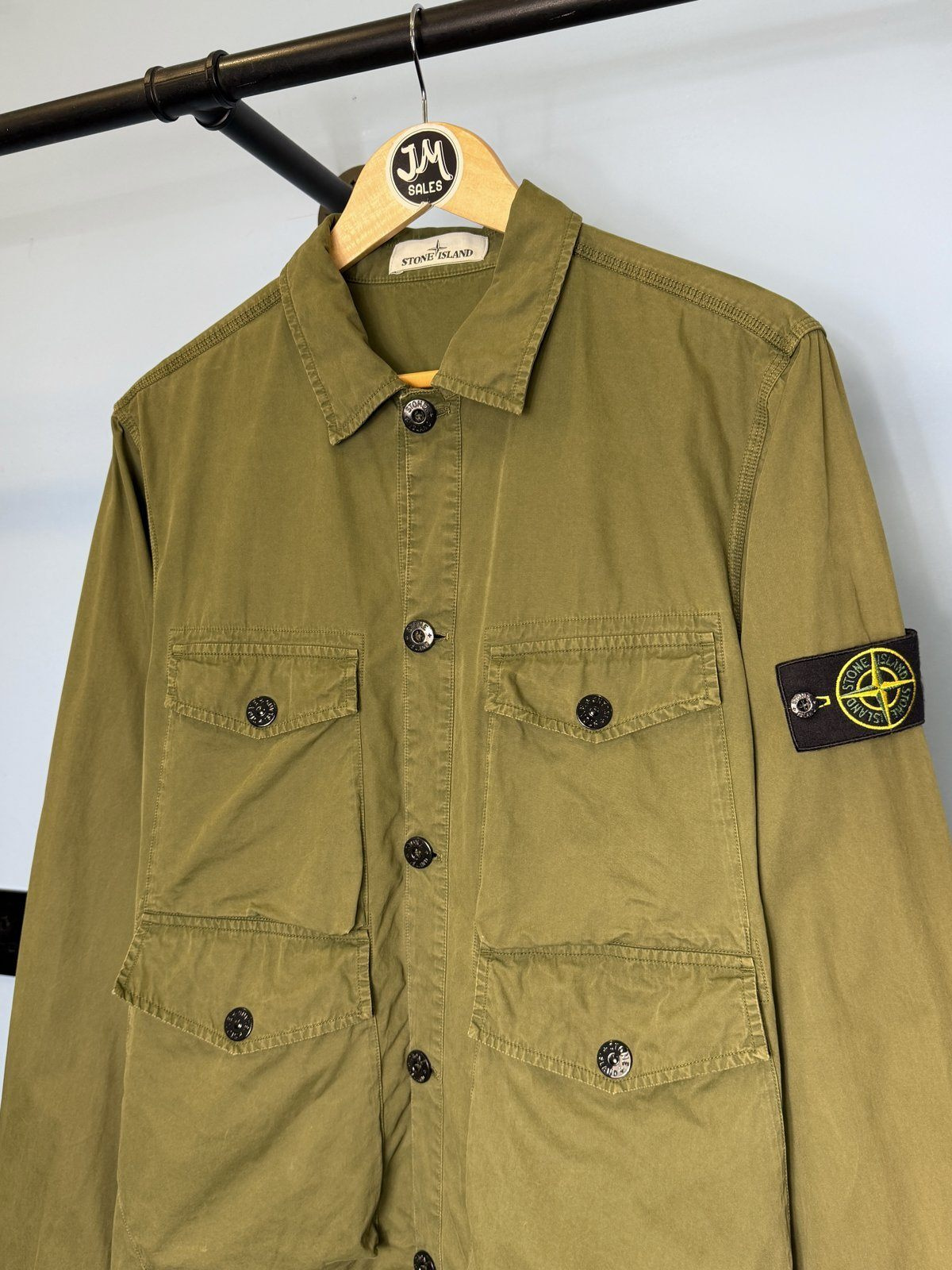 Medium Stone Island Military Green Tela Smerigliata Multipocket Overshirt - Image 2