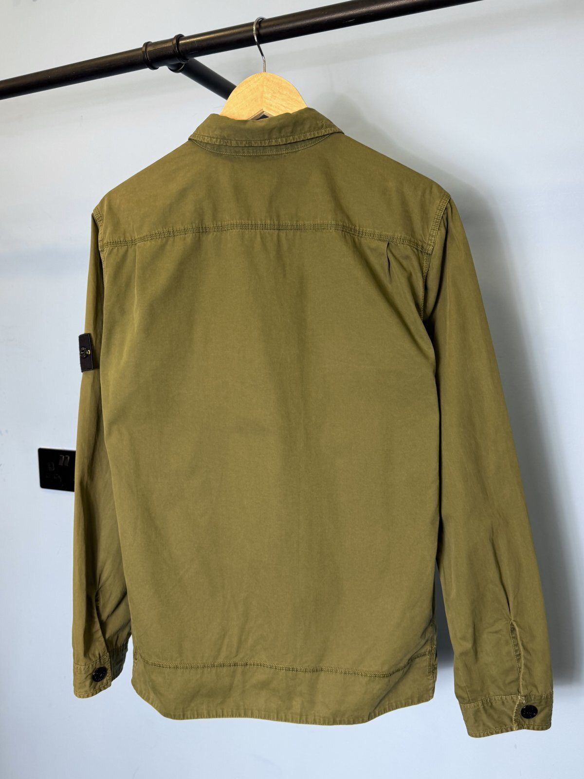 Medium Stone Island Military Green Tela Smerigliata Multipocket Overshirt - Image 3