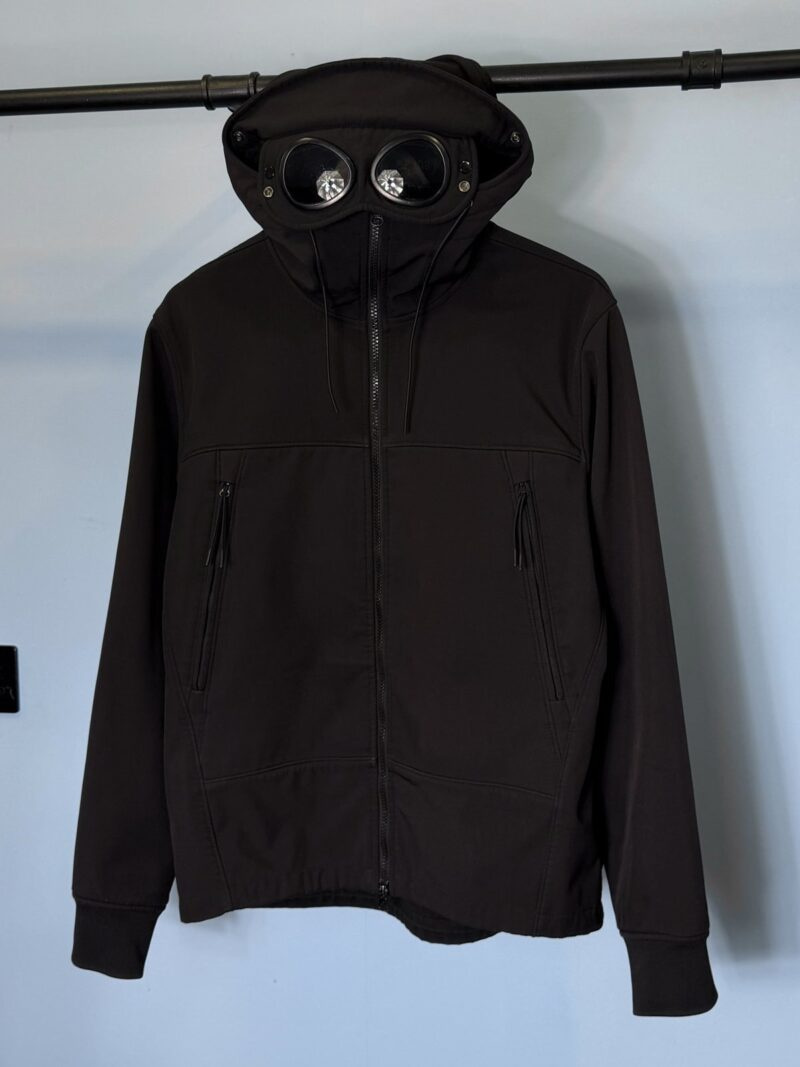 Large C.P. Company Black Fleece Lined Soft Shell Goggle Jacket