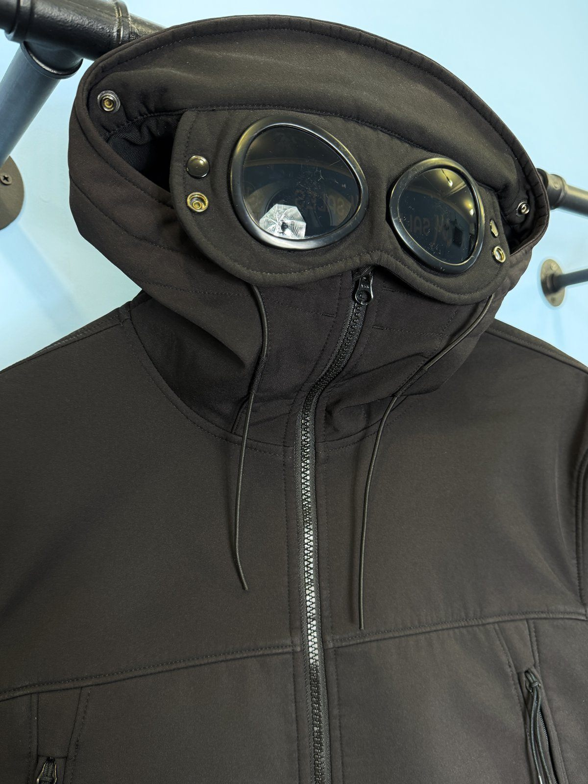 Large C.P. Company Black Fleece Lined Soft Shell Goggle Jacket - Image 4