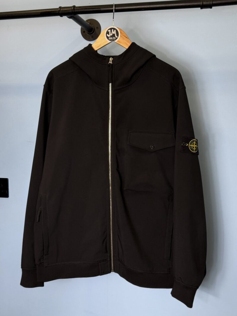 XXL Stone Island Black Fleece Lined Soft Shell-R Hooded Jacket