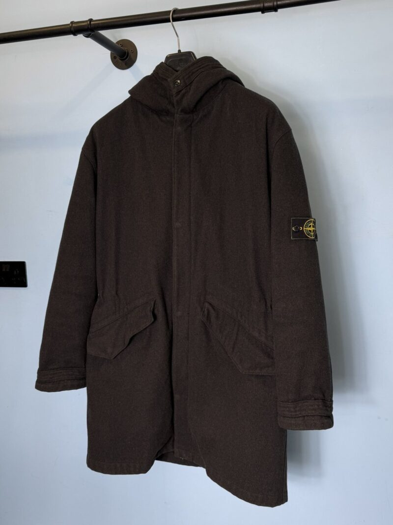 RARE XL 1998 Stone Island Dark Grey Wool Parka with Dutch Rope Liner
