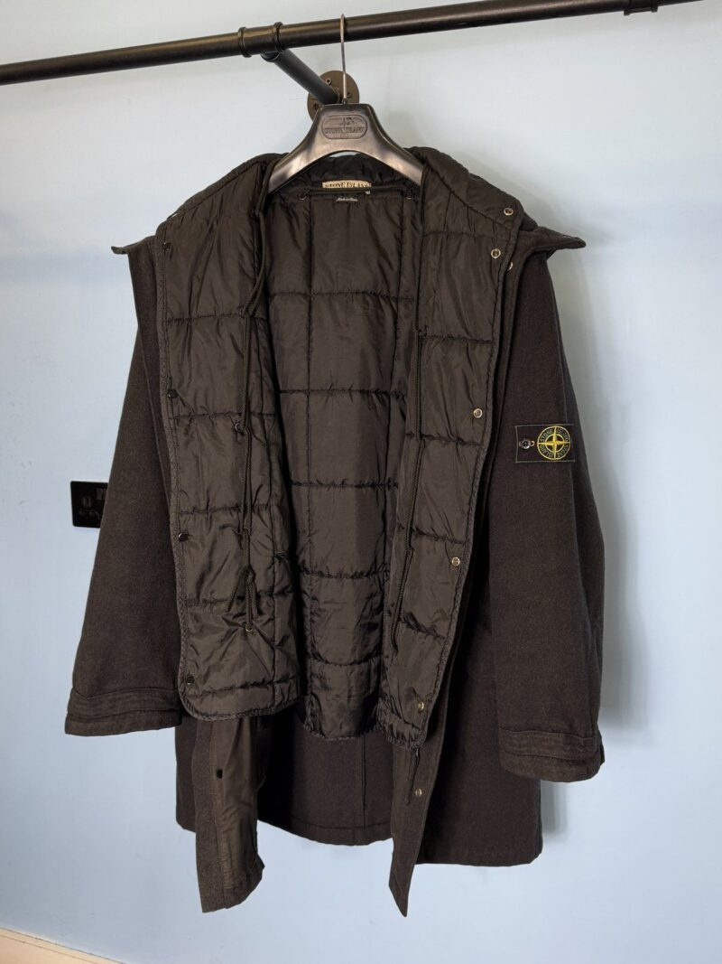 RARE XL 1998 Stone Island Dark Grey Wool Parka with Dutch Rope Liner - Image 4