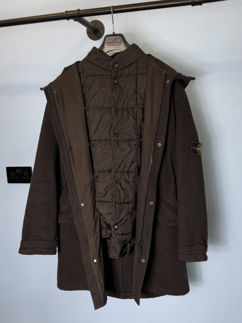 RARE XL 1998 Stone Island Dark Grey Wool Parka with Dutch Rope Liner - Image 5