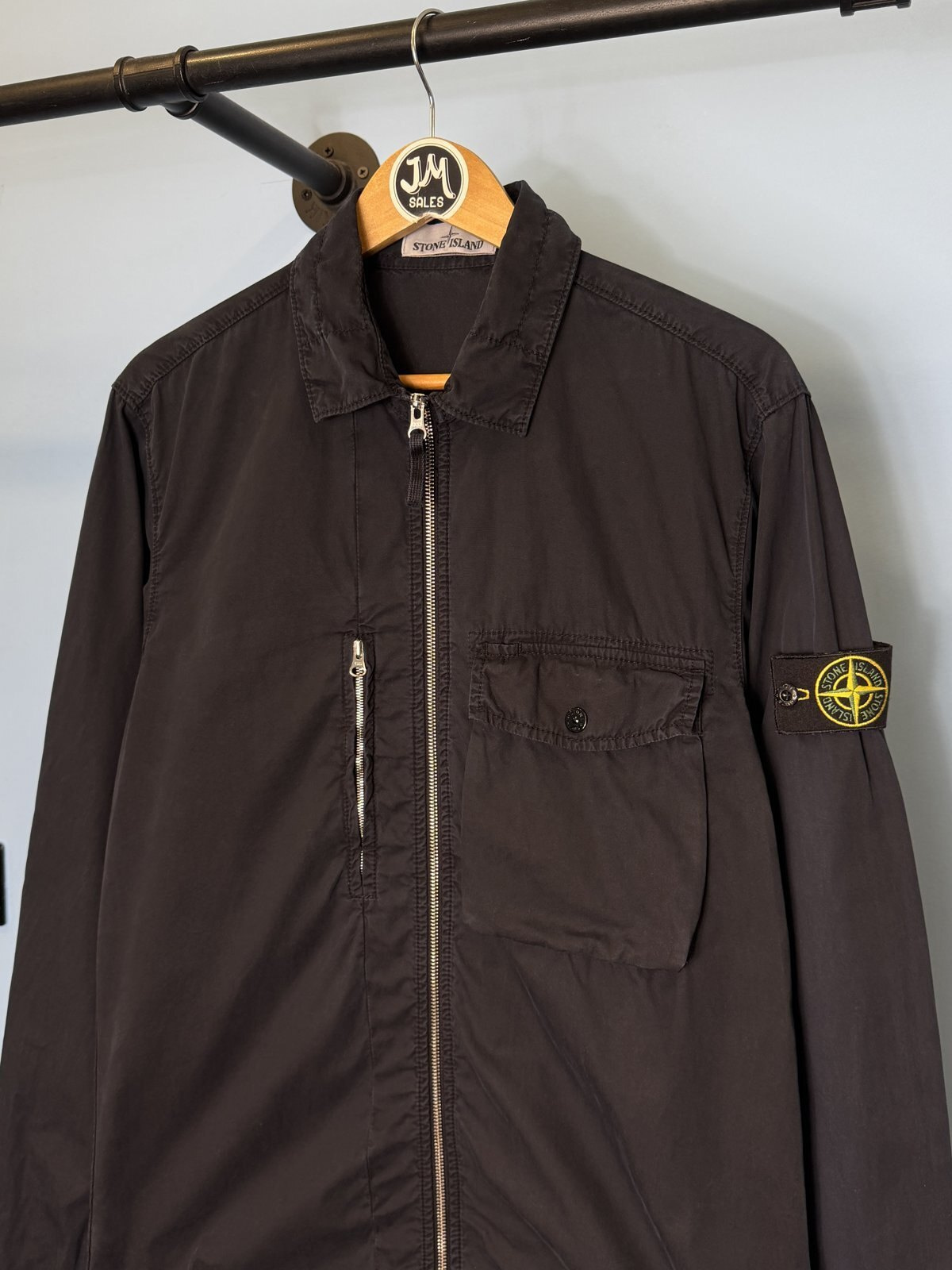 Medium Stone Island Navy Blue Zip Overshirt Jacket - Image 2