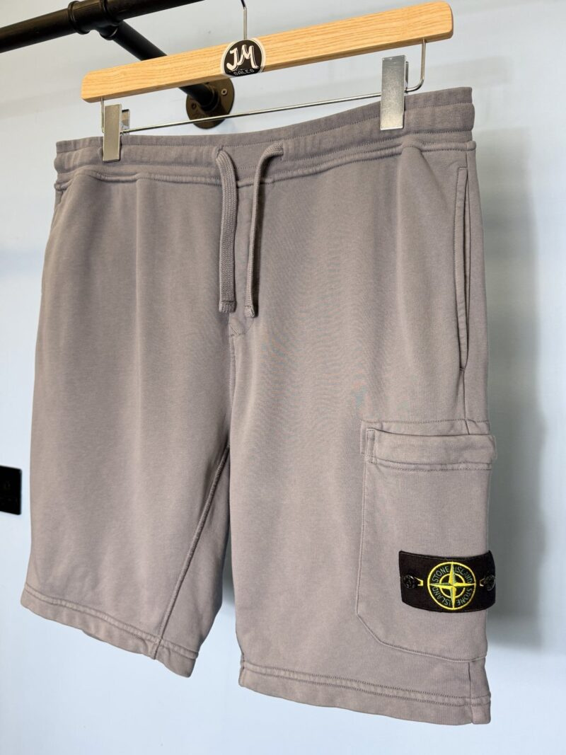 XL Stone Island Slate Blue Cotton Fleece Shorts 36W - Image 3