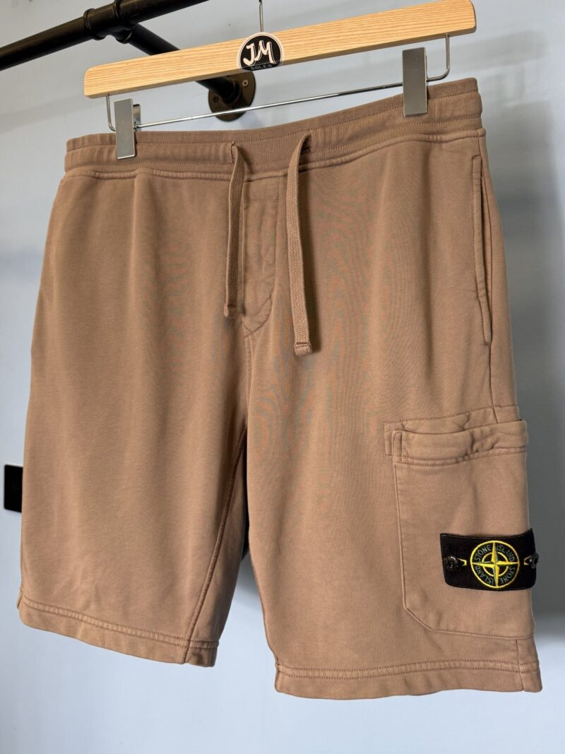 Large Stone Island Light Brown Cotton Fleece Shorts 34W - Image 3