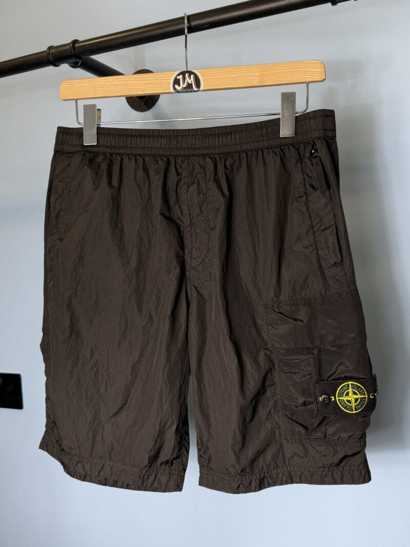 34W Stone Island Black Nylon Metal Ripstop Cargo Shorts