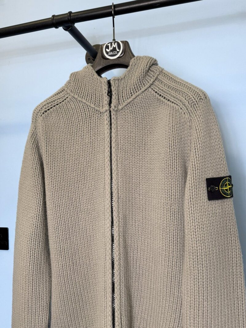 Alternative view of XL 2002 Stone Island Grey Chunky Knit Wool Zip Hoodie Jumper
