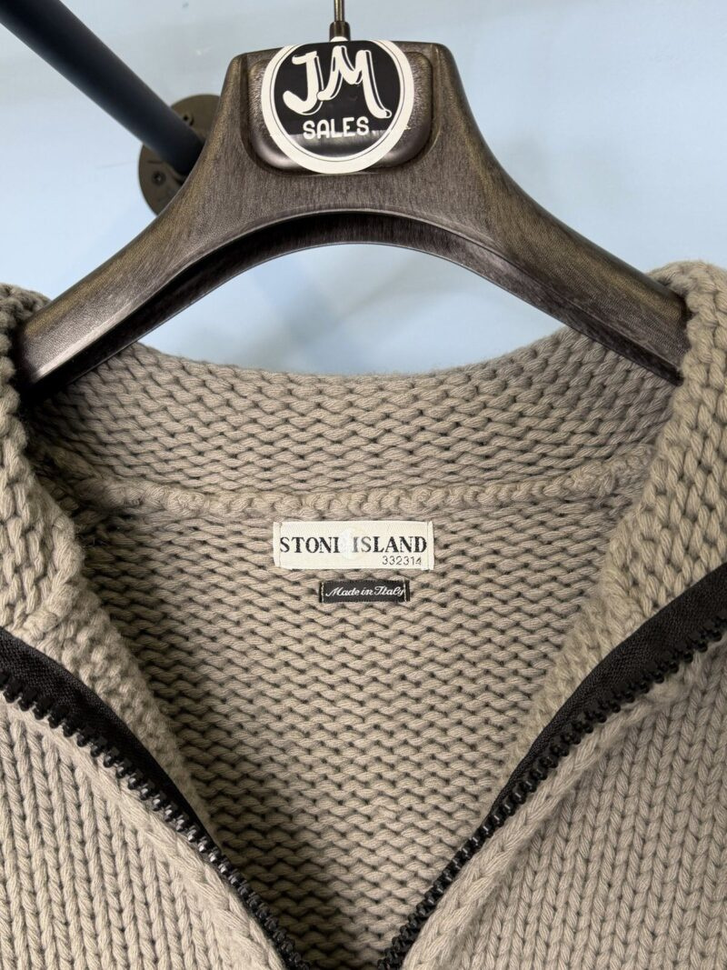 XL 2002 Stone Island Grey Chunky Knit Wool Zip Hoodie Jumper - Image 5