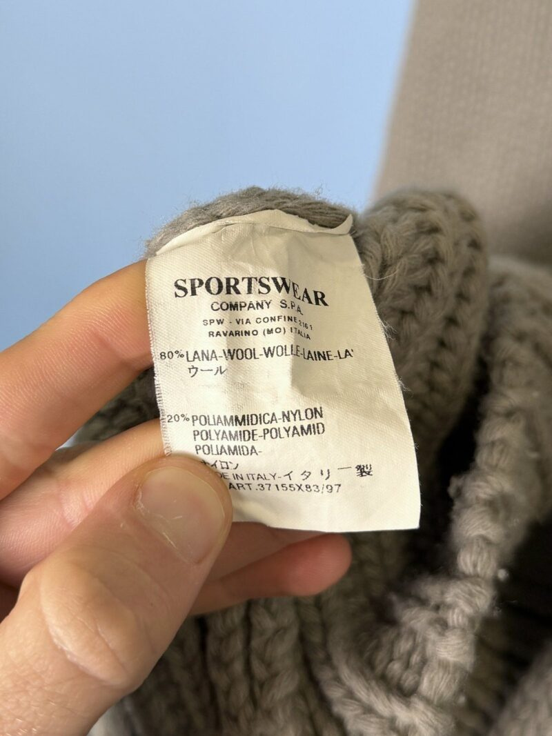 XL 2002 Stone Island Grey Chunky Knit Wool Zip Hoodie Jumper - Image 6