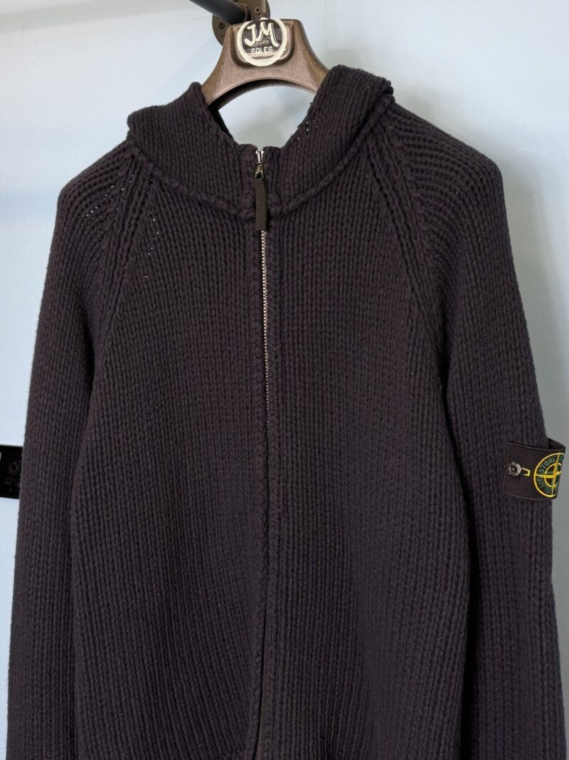Alternative view of Large 2000 Stone Island Navy Blue Chunky Knit Wool Zip Hoodie Jumper