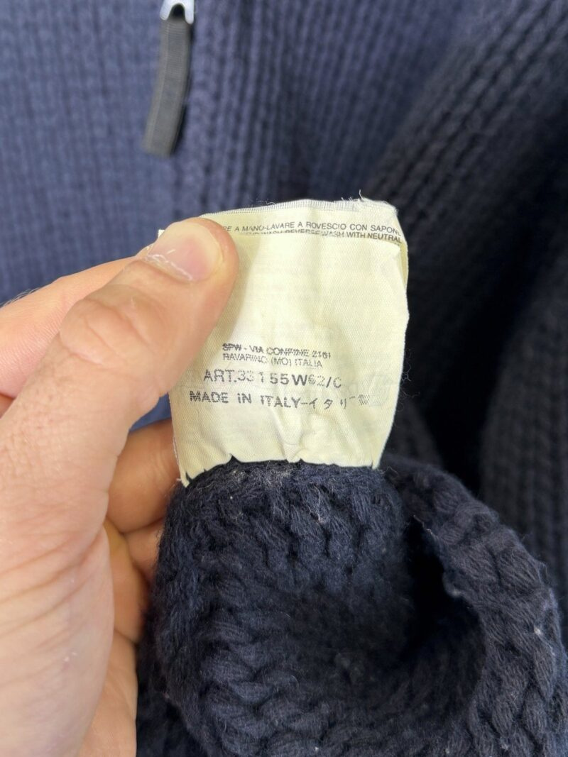 Large 2000 Stone Island Navy Blue Chunky Knit Wool Zip Hoodie Jumper - Image 6