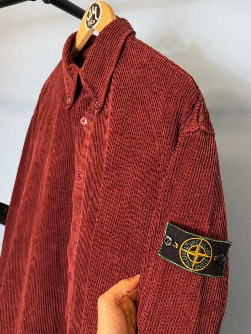 RARE XXL 1995 Stone Island Ruby Red Corduroy Overshirt - Image 3