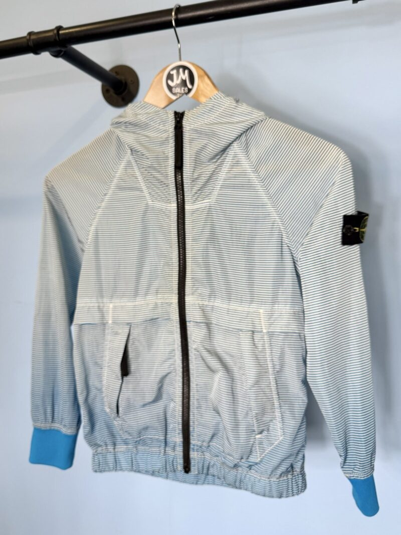 Age 8 Stone Island Junior Blue White Striped Lightweight Hooded Jacket