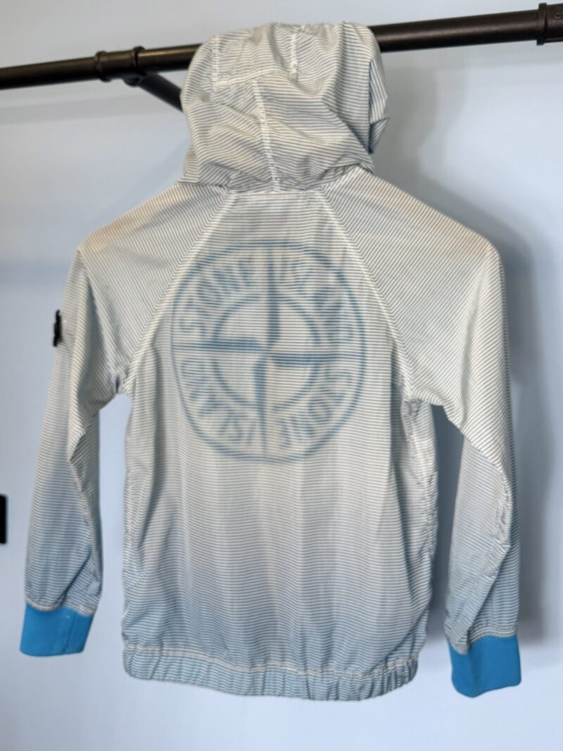 Age 8 Stone Island Junior Blue White Striped Lightweight Hooded Jacket - Image 3