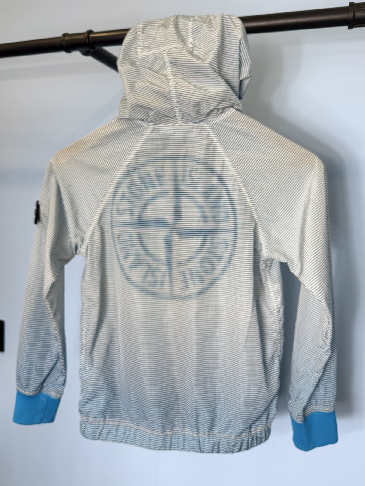 Age 8 Stone Island Junior Blue White Striped Lightweight Hooded Jacket - Image 3