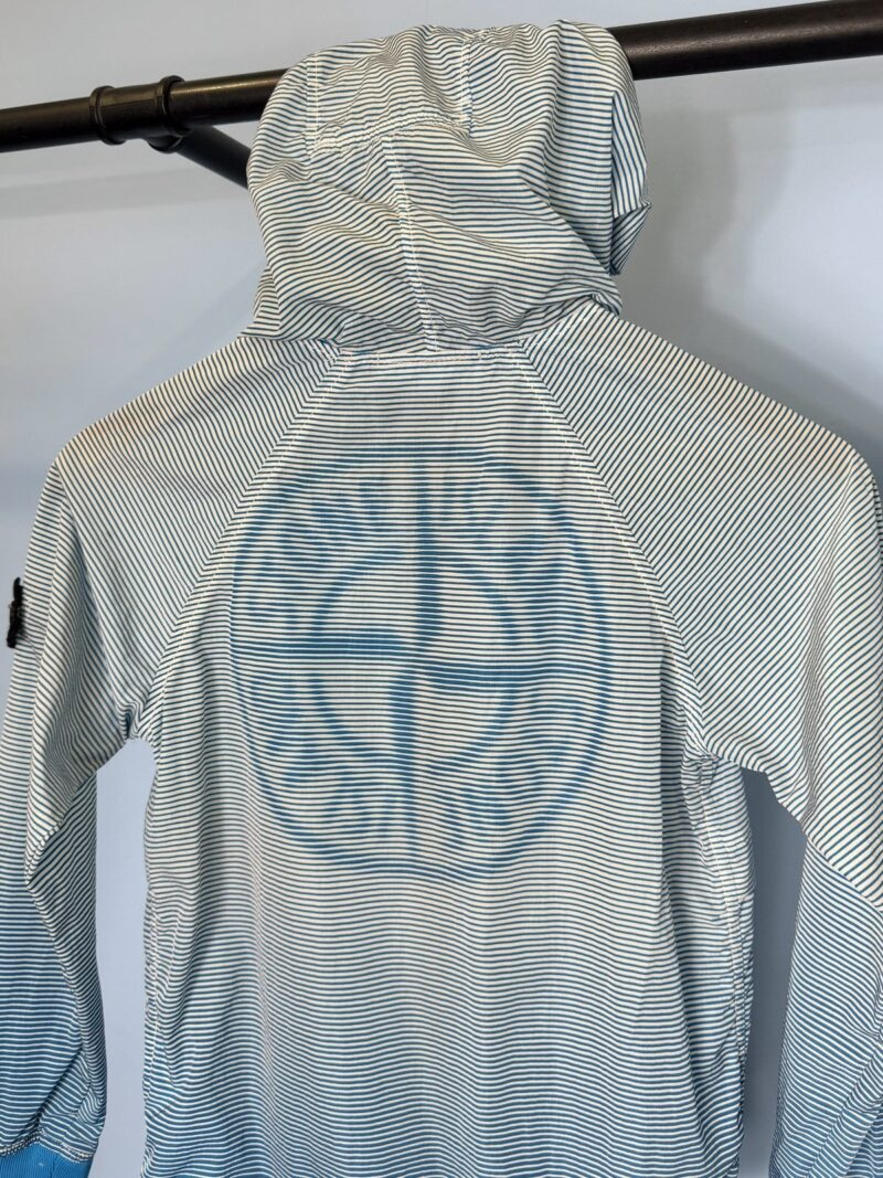 Age 8 Stone Island Junior Blue White Striped Lightweight Hooded Jacket - Image 4