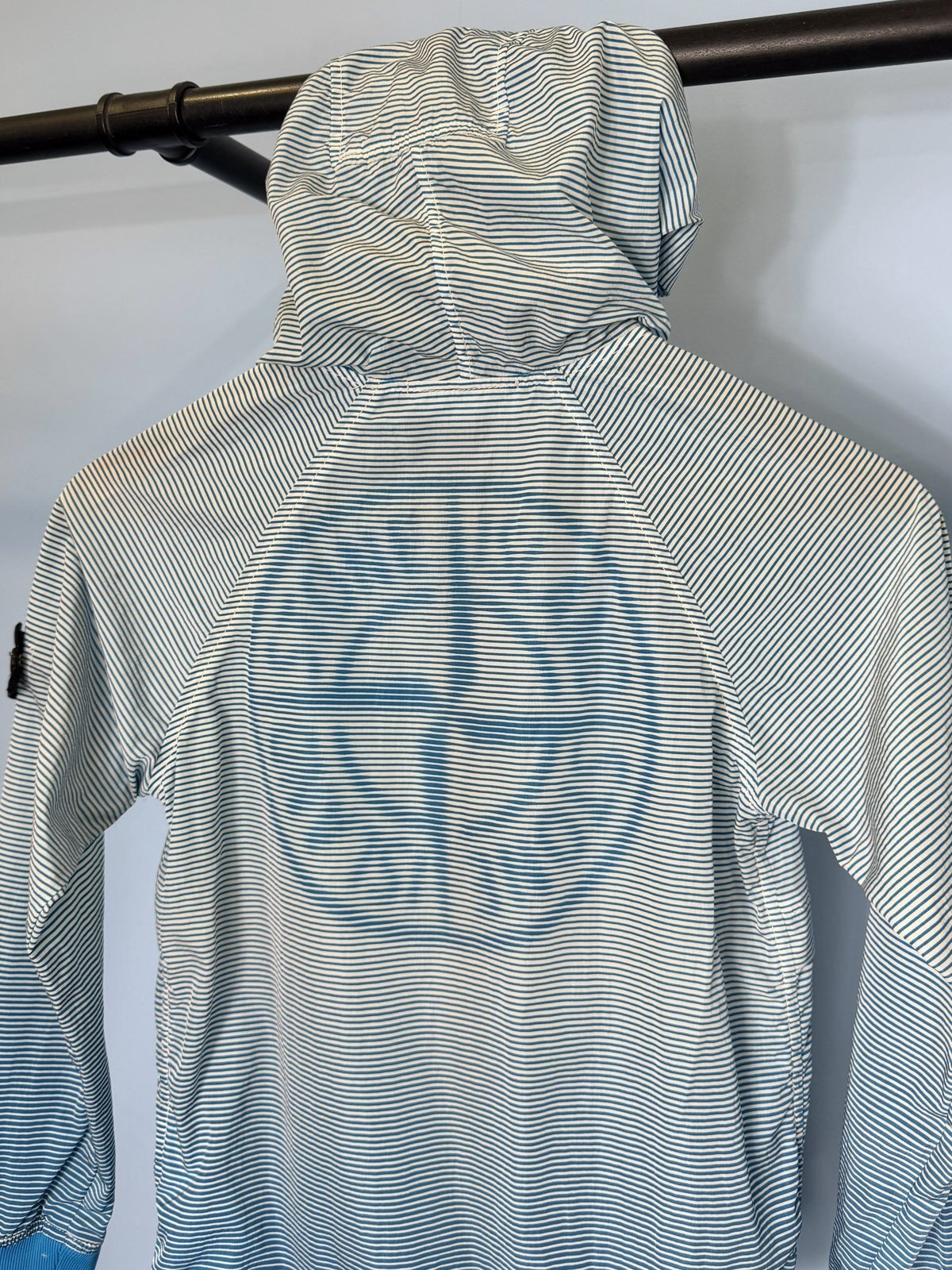 Age 8 Stone Island Junior Blue White Striped Lightweight Hooded Jacket - Image 4