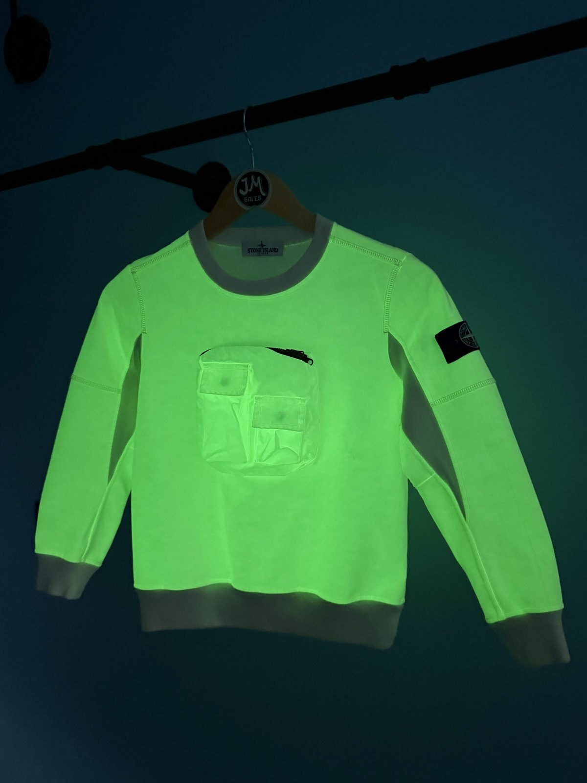 RARE Age 8 Stone Island Junior White Glow in the Dark Crewneck Sweatshirt Jumper