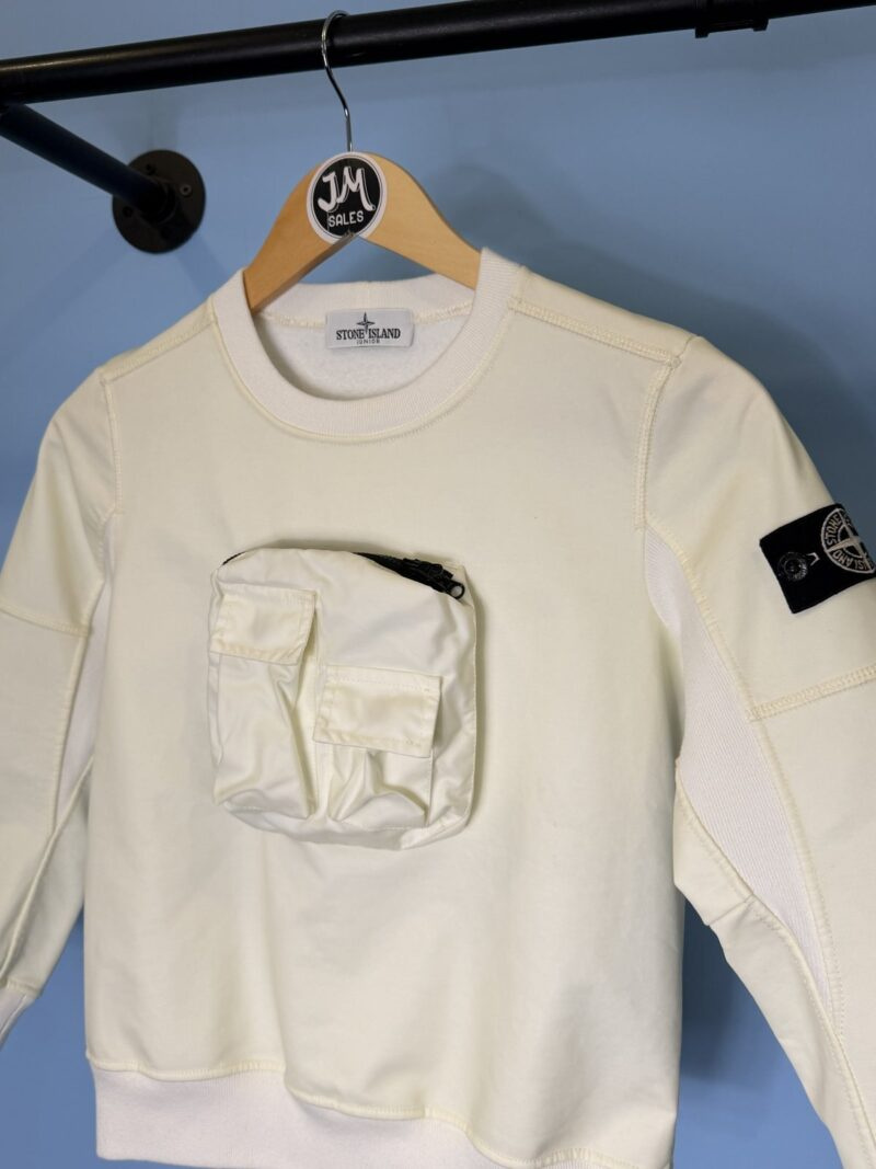 RARE Age 8 Stone Island Junior White Glow in the Dark Crewneck Sweatshirt Jumper - Image 4