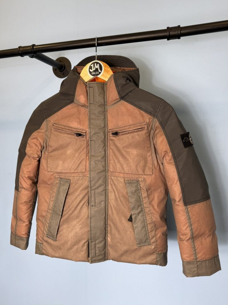 RARE Age 8 Stone Island Junior Pink Orange Ice Resin-T Reflex Mat Down Jacket - Image 3
