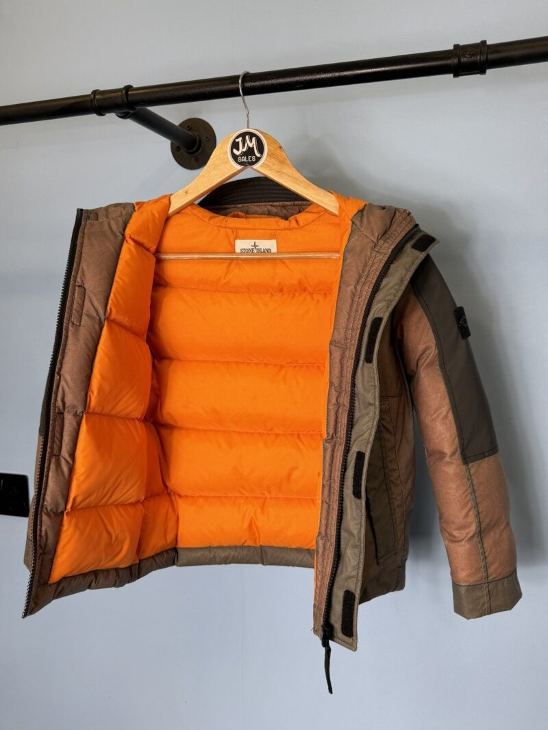 RARE Age 8 Stone Island Junior Pink Orange Ice Resin-T Reflex Mat Down Jacket - Image 5