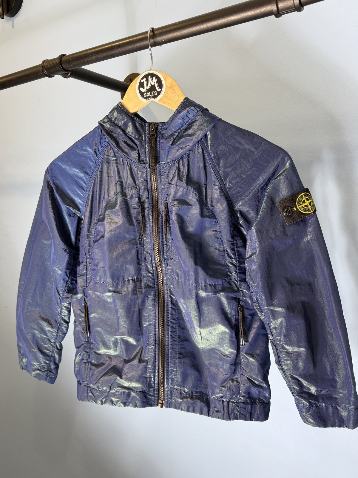 RARE Age 8 Stone Island Junior Blue Green Nylon Metal Weft Hooded Jacket