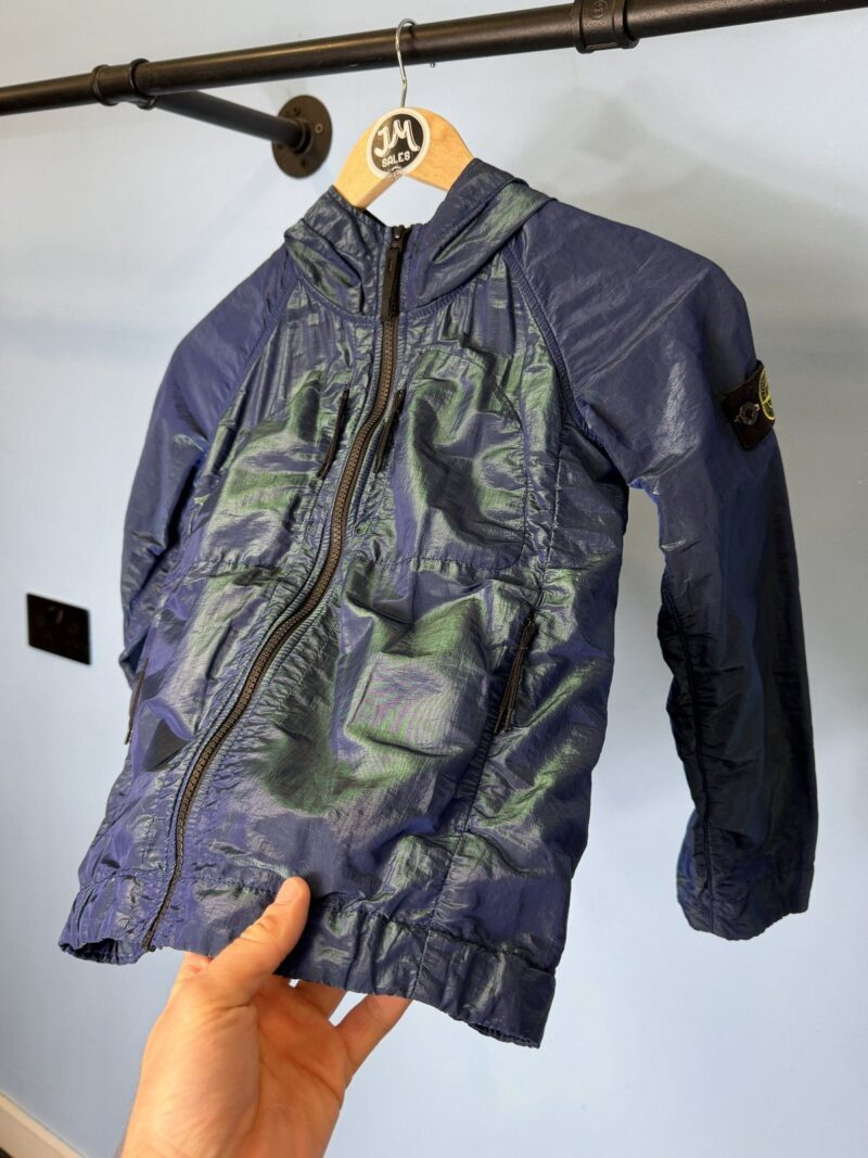 Alternative view of RARE Age 8 Stone Island Junior Blue Green Nylon Metal Weft Hooded Jacket
