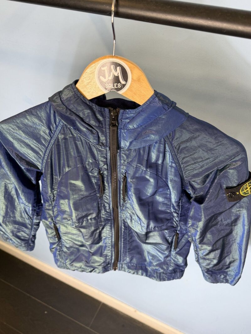 RARE Age 8 Stone Island Junior Blue Green Nylon Metal Weft Hooded Jacket - Image 4