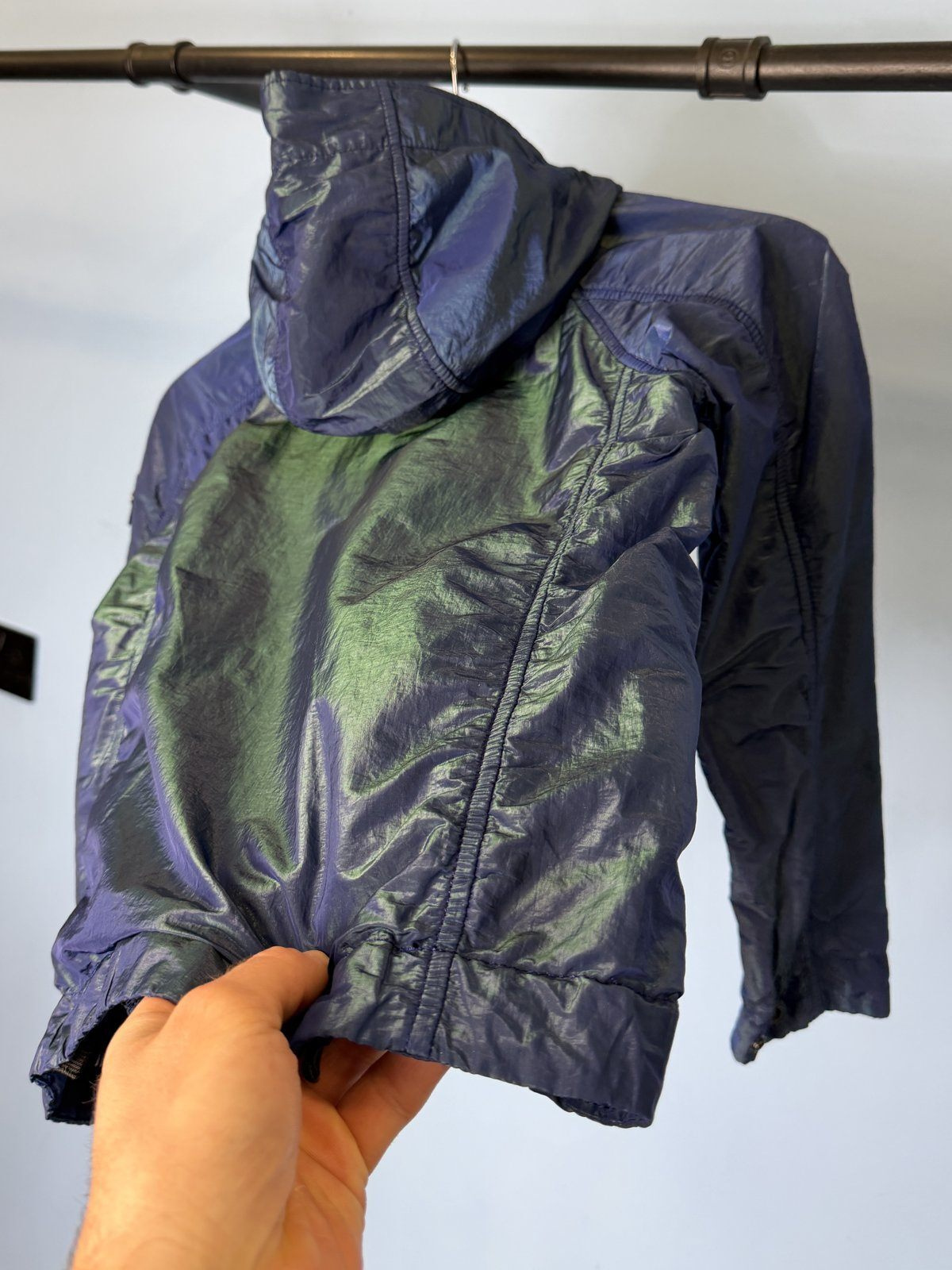 RARE Age 8 Stone Island Junior Blue Green Nylon Metal Weft Hooded Jacket - Image 7