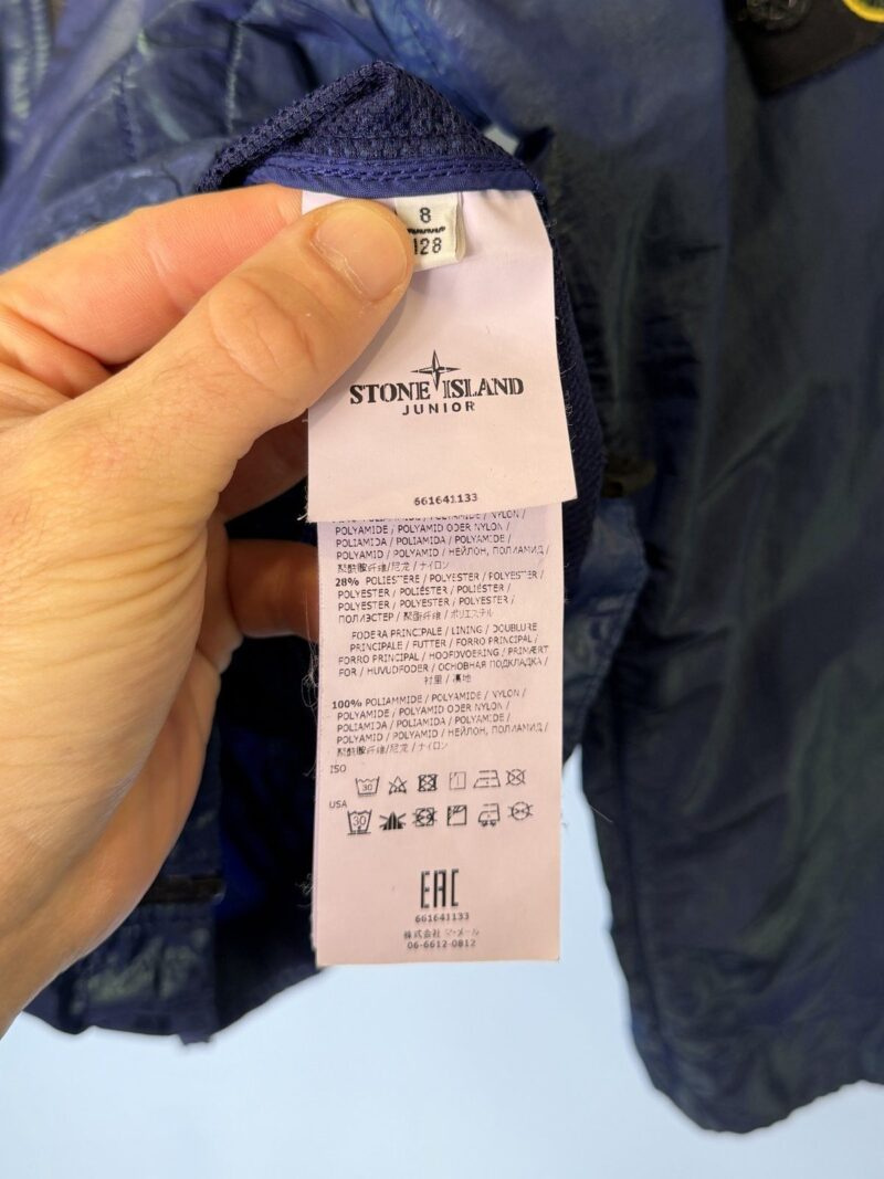 RARE Age 8 Stone Island Junior Blue Green Nylon Metal Weft Hooded Jacket - Image 8