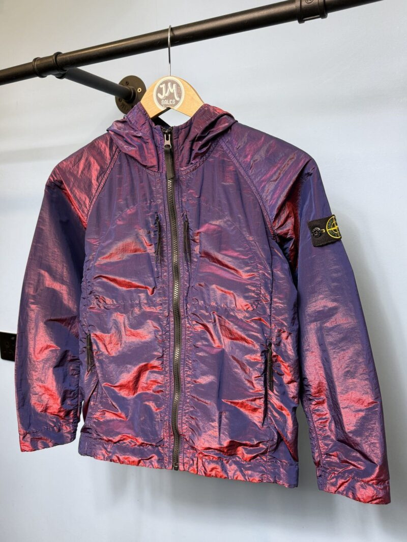 Age 10 Stone Island Junior Purple Blue Red Nylon Metal Weft Hooded Jacket