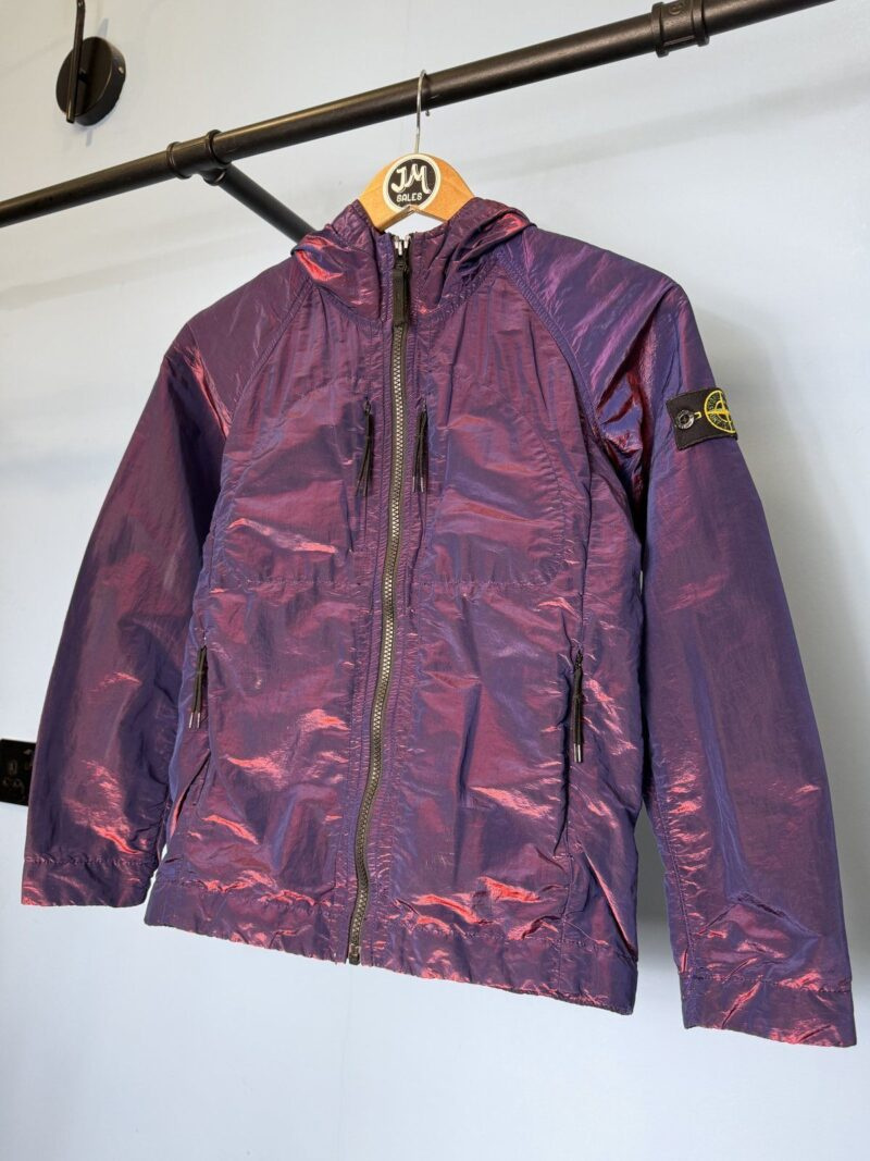 Age 10 Stone Island Junior Purple Blue Red Nylon Metal Weft Hooded Jacket - Image 3