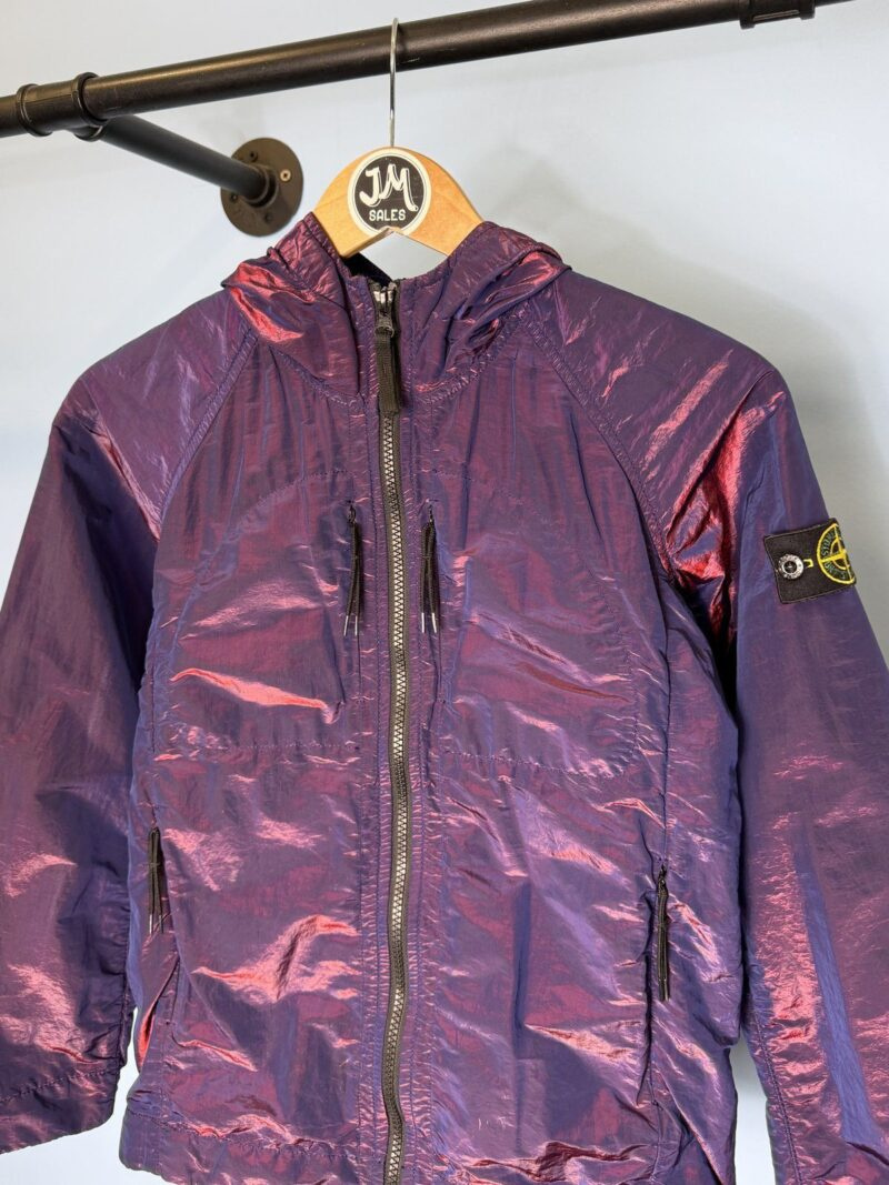 Age 10 Stone Island Junior Purple Blue Red Nylon Metal Weft Hooded Jacket - Image 4