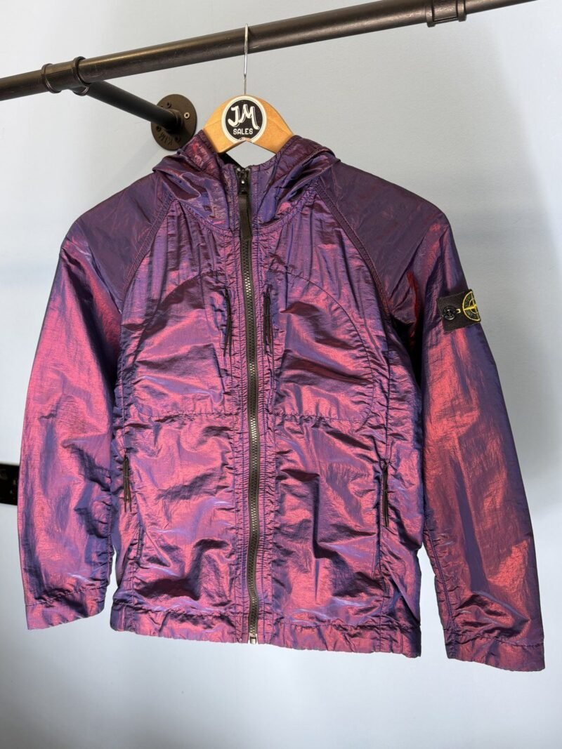 Age 10 Stone Island Junior Purple Blue Red Nylon Metal Weft Hooded Jacket - Image 5