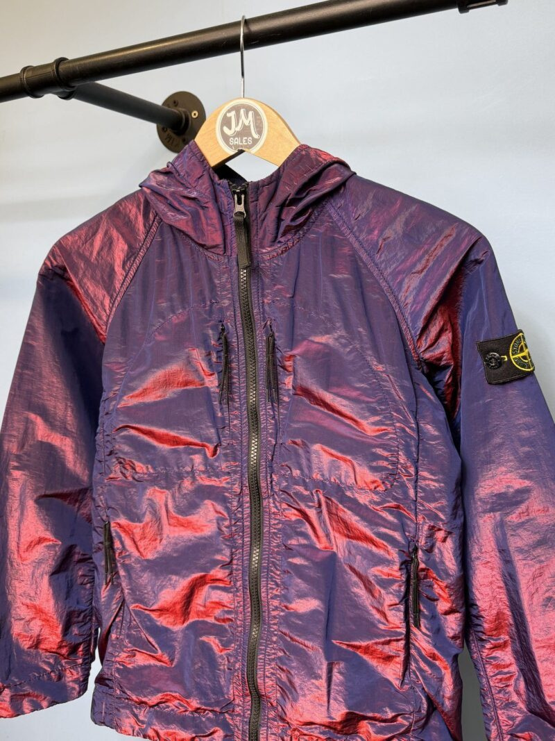 Age 10 Stone Island Junior Purple Blue Red Nylon Metal Weft Hooded Jacket - Image 6